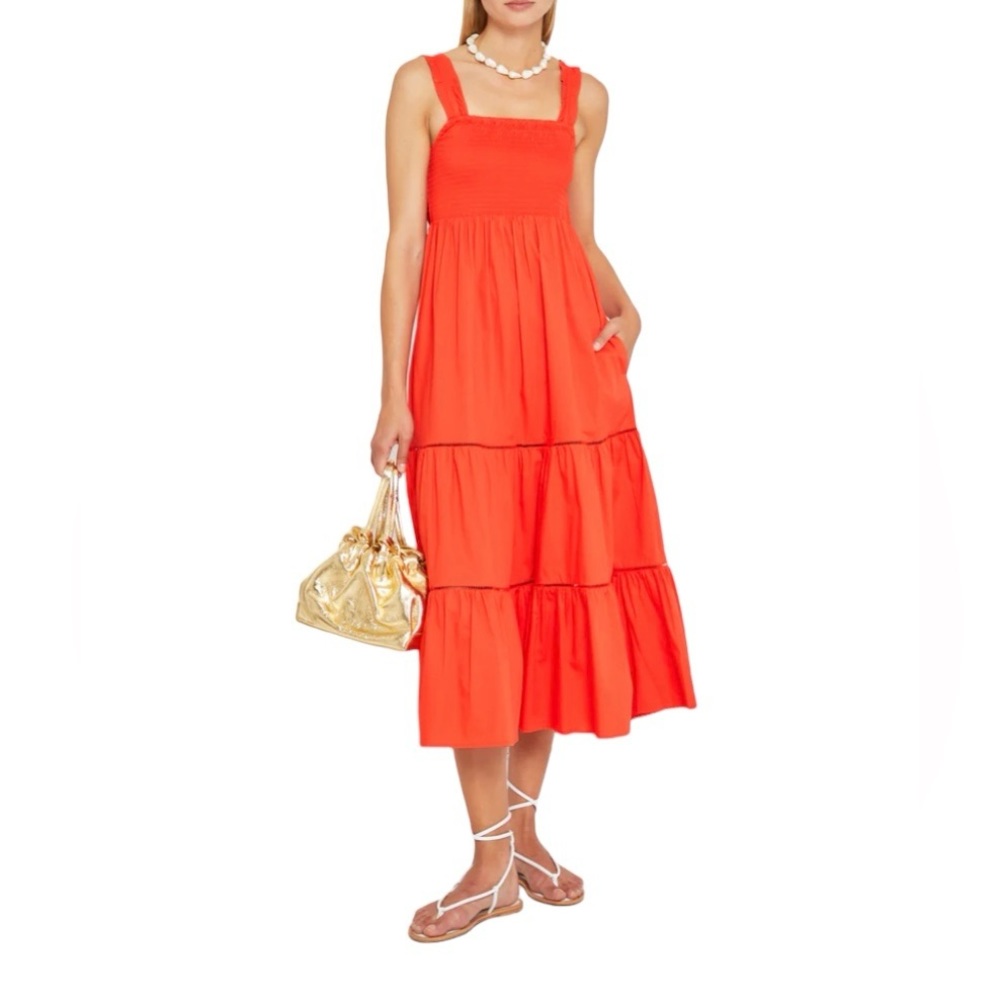 NWT! o.p.t Colette Cotton Midi Red Orange Sun Dress 100% cotton | size M